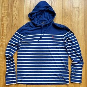 Polo Ralph Lauren Men’s Lightweight Hoodie Pullover Medium Blue White Stripes